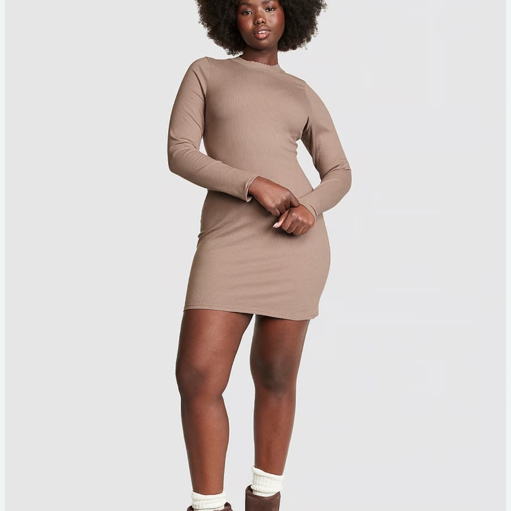PINK Victoria's Secret Tan Bodycon Long Sleeve Dress